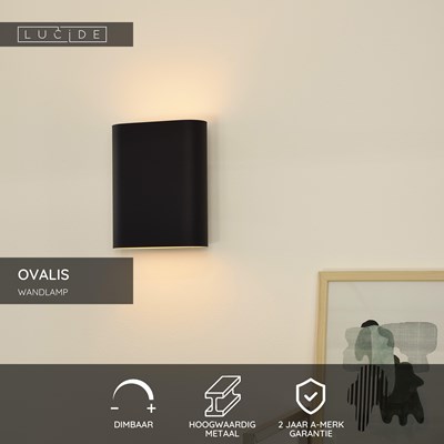 Lucide OVALIS - Wandlamp - 2xE14 - Zwart